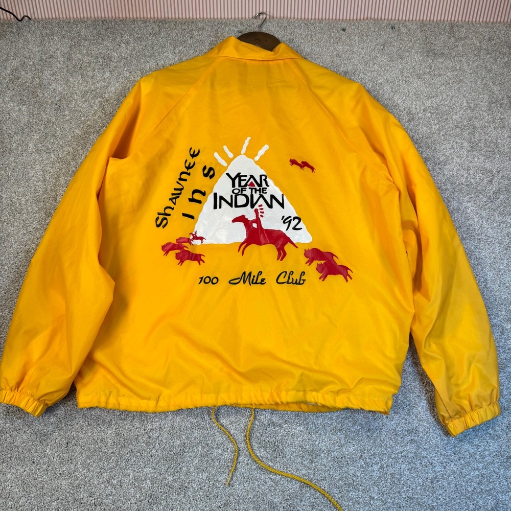 Vintage 92 Cardinal Coach Jacket Yellow Year of the Indian 100 Mile Club Large